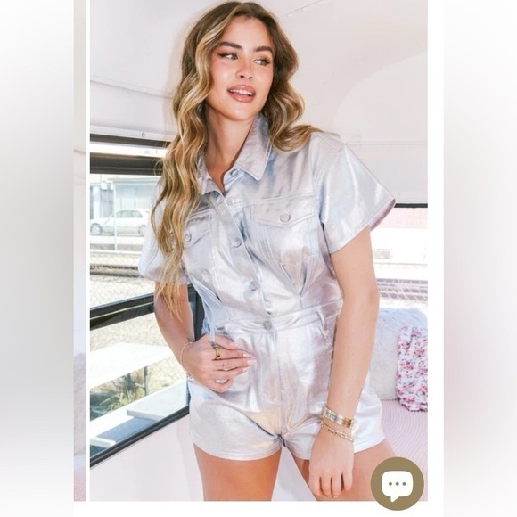 NWOT Peach Love California Metallic Silver Romper - Picture 9 of 10